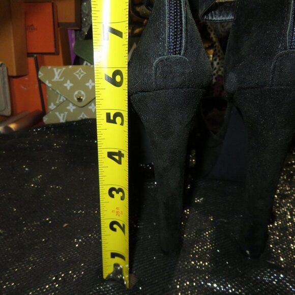 Black Suede Leather Platform Ankle Strap Chunky Heeled Stilettos sz 41 US 10.5 - Picture 5 of 10